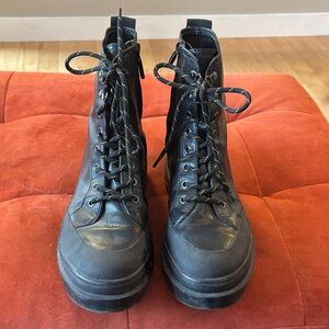 Circus Black Lace-Up Platform Combat Boots with Side Zippers